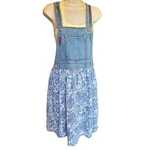 CRAZY HORSE Denim Overall & Blue Floral Mini Dress
